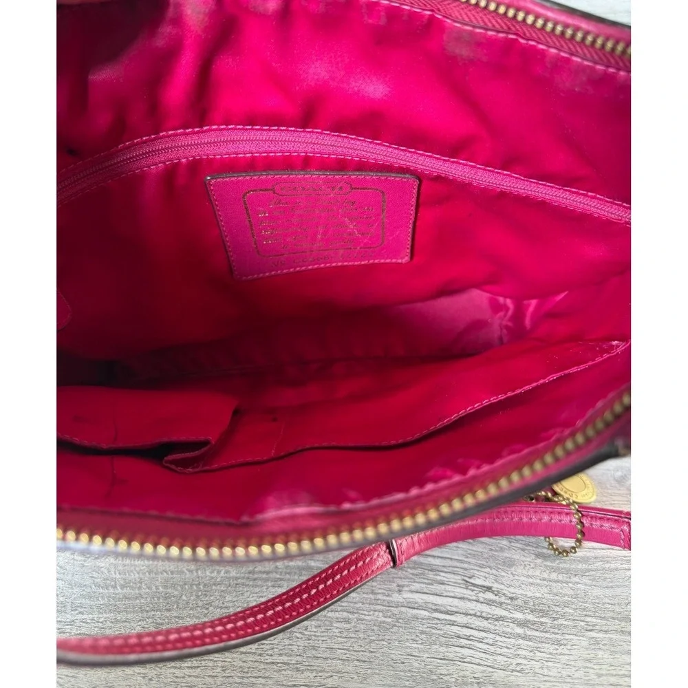 Coach Signature Stripe Canvas Leather Tote Handbag No#CO868-2429 Khaki Pink Y2K - Picture 7 of 11